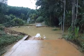 Đường bêtông cứng hóa liên bản tại xã Châu Hội (huyện Quỳ Châu) bị lũ ống, lũ quét tàn phá hư hỏng. (Ảnh: Xuân Tiến/TTXVN)
