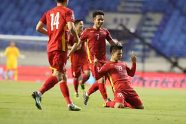 Đội tuyển Việt Nam nhiều khả năng giành vé đi tiếp tại vòng loại World Cup 2022. (Ảnh: TTXVN) 
