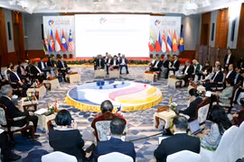 Hội nghị hẹp Bộ trưởng Ngoại giao ASEAN 2024 tại Lào. (Ảnh: Phạm Kiên/TTXVN)