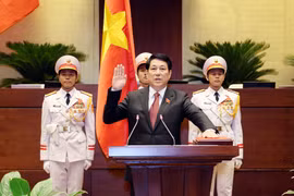 Chủ tịch nước CHXHCN Việt Nam Lương Cường tuyên thệ trước Quốc hội và đồng bào cử tri cả nước. (Ảnh: TTXVN)