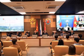 Đại sứ Việt Nam tại Liên bang Nga Đặng Minh Khôi phát biểu trực tuyến tại hội nghị. (Ảnh: Duy Trinh/TTXVN)
