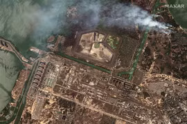 Nhà máy điện hạt nhân Zaporizhzhia ở Enerhodar (Ukraine) (Hình ảnh vệ tinh công bố bởi Maxar Technologies ngày 29/8/2022). (Ảnh: AFP/TTXVN)