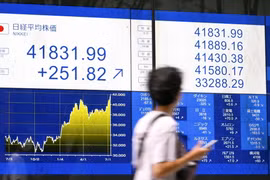 Bảng chỉ số chứng khoán tại Tokyo, Nhật Bản, ngày 10/7/2024. (Ảnh: Kyodo/TTXVN)