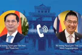 Bộ trưởng Ngoại giao Bùi Thanh Sơn điện đàm với Bộ trưởng Ngoại giao Thái Lan Maris Sangiampongsa. (Ảnh: TTXVN phát)
