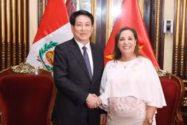 Chủ tịch nước Lương Cường và Tổng thống Peru Dina Ercilia Boluarte Zegarr. (Ảnh: Lâm Khánh/TTXVN)