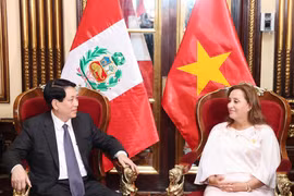 Chủ tịch nước Lương Cường và Tổng thống Peru Dina Ercilia Boluarte Zegarr. (Ảnh: Lâm Khánh/TTXVN)