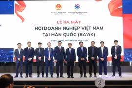 Bộ trưởng Ngoại giao Bùi Thanh Sơn chụp ảnh lưu niệm với các thành viên Ban chấp hành BAViK. (Ảnh: Đức Thắng/TTXVN)