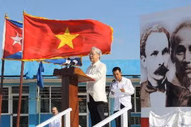 Tổng Bí thư Nguyễn Phú Trọng phát biểu tại lễ míttinh hữu nghị đoàn kết hai nước Việt Nam-Cuba. (Ảnh: Trí Dũng/TTXVN)