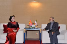 Chủ tịch Quốc hội Nguyễn Thị Kim Ngân đã hội kiến Chủ tịch Quốc hội Iran Ali Ardeshir Larijani. (Ảnh: Trọng Đức/TTXVN)