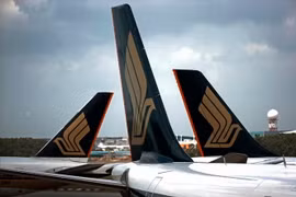 Máy bay của hãng hàng không Singapore Airlines tại sân bay Changi ngày 3/3. (Nguồn: EPA/TTXVN)
