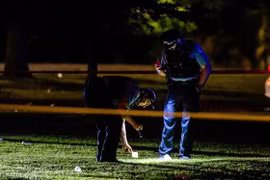 Cảnh sát điều tra tại hiện trường vụ xả súng ở Công viên Douglas, Chicago sáng 4/8/2019. (Nguồn: Sun-Times/TTXVN) 