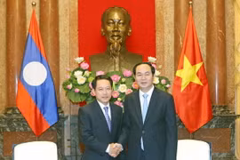 Chủ tịch nước Trần Đại Quang tiếp Bộ trưởng Ngoại giao Lào Saleumxay Kommasith nhân chuyến thăm chính thức Việt Nam. (Ảnh: Nhan Sáng/TTXVN)