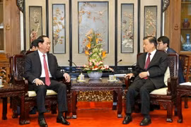 Chủ tịch nước Trần Đại Quang gặp Ủy viên Thường vụ Bộ Chính trị Trung ương Đảng Cộng sản Trung Quốc Lưu Vân Sơn. (Ảnh: Nhan Sáng/TTXVN)