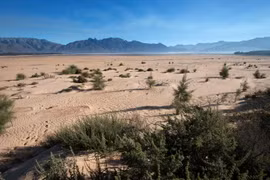 Đập nước Theewaterskloof bị khô cạn do hạn hán tại Cape Town. (Nguồn: AFP/TTXVN)
