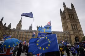 Người dân tuần hành phản đối Brexit bên ngoài tòa nhà Quốc hội Anh ở thủ đô London, ngày 15/1/2019. (Nguồn: THX/TTXVN) 