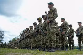 Binh sỹ Colombia tham gia cuộc diễn tập tại khu vực Tumaco, Narino ngày 14/4. (Nguồn: AFP/TTXVN)