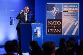 Tổng Thư ký NATO Jens Stoltenberg phát biểu tại cuộc họp báo ở Brussels, Bỉ ngày 10/7. (Nguồn: EPA-EFE/TTXVN)