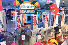 Nhiều thương hiệu quạt điều hòa tại các cửa hàng, hệ thống siêu thị. (Ảnh: Việt Anh/Vietnam+)