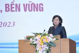 Thống đốc Ngân hàng Nhà nước Việt Nam Nguyễn Thị Hồng phát biểu tại Hội nghị. (Ảnh: Dương Giang/TTXVN)