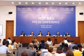 Quang cảnh buổi họp báo về Hội nghị Nghị sỹ Trẻ Toàn cầu lần thứ 9. (Ảnh: Phạm Kiên/TTXVN)