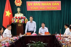 Ông Đỗ Quốc Hưng, Phó Vụ trưởng Vụ thị trường châu Á- châu Phi thuộc Bộ Công thương, phát biểu tại buổi làm việc. (Ảnh: Mạnh Tú/TTXVN)