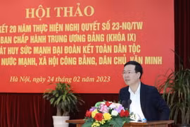 Ông Võ Văn Thưởng, Ủy viên Bộ Chính trị, Thường trực Ban Bí thư, Trưởng Ban Chỉ đạo Trung ương phát biểu kết luận Hội thảo. (Ảnh: Phương Hoa/TTXVN)