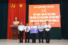 Lễ tiếp nhận 1.000 cây dừa giống do thị xã Hoài Nhơn, tỉnh Bình Định tặng quân và dân huyện đảo Trường Sa. (Ảnh: TTXVN phát)