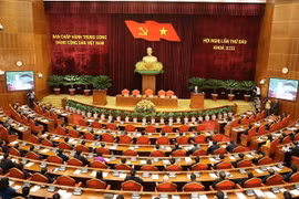Tổng Bí thư Nguyễn Phú Trọng phát biểu bế mạc Hội nghị. (Ảnh: Trí Dũng/TTXVN)