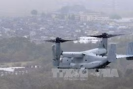 Máy bay vận tải hạng nặng MV-22 Osprey tham gia một cuộc tập trận với Nhật Bản. (Ảnh: Kyodo/TTXVN)
