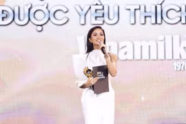 H'Hen Niê nhận giải Đại sứ quảng cáo được yêu thích năm 2023. (Ảnh: CTV/Vietnam+)