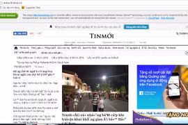 Giao diện tinmoi.vn tới 8 giờ sáng ngày 20/9, khi truy cập bằng trình duyệt Coccoc. (Ảnh: Vietnam+)