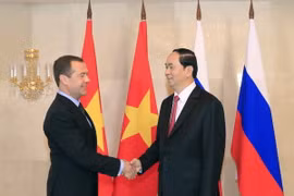 Chủ tịch nước Trần Đại Quang hội kiến Thủ tướng Chính phủ Liên Nga D. Medvedev. (Ảnh: Nhan Sáng/TTXVN) 
