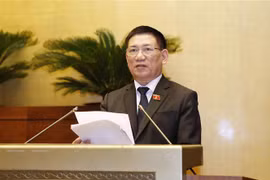 Bộ trưởng Bộ Tài chính Hồ Đức Phớc trình bày Tờ trình về dự án Luật Kinh doanh bảo hiểm (sửa đổi). (Ảnh: Doãn Tấn/ TTXVN)