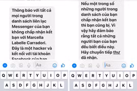 Nội dung tin nhắn đang được lan truyền trên Facebook Messenger. (Ảnh chụp màn hình)