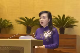 Bộ trưởng Bộ Y tế Nguyễn Thị Kim Tiến trình bày Tờ trình về dự án Luật Phòng, chống tác hại của rượu, bia. (Ảnh: Phương Hoa/TTXVN)