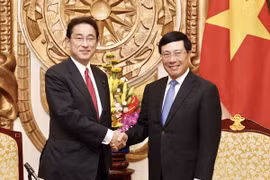Bộ trưởng Bộ Ngoại giao Phạm Bình Minh tiếp ông Fumio Kishida, Trưởng Ban Nghiên cứu chính sách của Đảng Dân chủ Tự do (LDP) Nhật Bản. (Ảnh: Lâm Khánh/TTXVN)