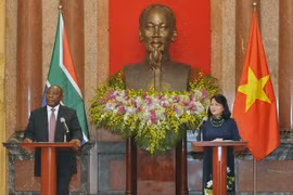 Phó Chủ tịch nước Đặng Thị Ngọc Thịnh và Ngài Cyril Ramaphosa, Phó Tổng thống Cộng hòa Nam Phi. (Ảnh: Nguyễn Khang/TTXVN)
