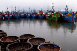 Tàu thuyền đang neo đậu tránh trú bão tại âu thuyền Đống Đa, Quy Nhơn, Bình Định. (Ảnh: Viết Ý/TTXVN)