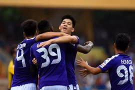 Hà Nội FC tìm kiếm chiến thắng sau trận hòa Quảng Nam. (Ảnh: Trọng Đạt/TTXVN)