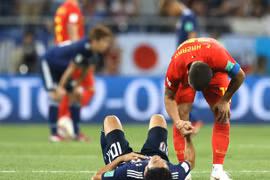 Bỉ (áo đỏ) ngược dòng đánh bại Nhật Bản. (Nguồn: Getty Images)