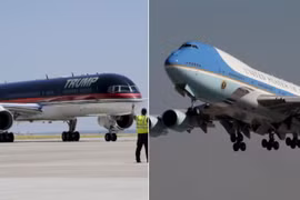 Máy bay của ông Trump (trái) và chiếc Air Force One. (Nguồn: telegraph)