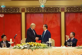 Chủ tịch nước Trần Đại Quang chủ trì Quốc yến chào mừng Tổng thống Donald Trump và Đoàn đại biểu cấp cao Hoa Kỳ. (Ảnh: Minh Sơn/Vietnam+)