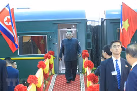 Chủ tịch Triều Tiên Kim Jong-un đến Việt Nam. (Ảnh: Nhan Sáng/TTXVN)