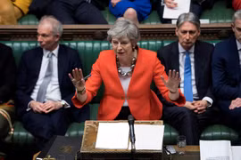 Hạ Viện Anh đã bỏ phiếu bác lại dự thảo thỏa thuận Brexit sửa đổi lần thứ hai của Thủ tướng May. (Ảnh: AFP/TTXVN)
