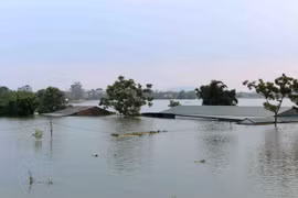 Huyện Quốc Oai (Hà Nội) ngập sâu trong nước. (Ảnh: Thành Đạt/TTXVN)
