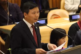 Đại sứ, Trưởng Phái đoàn Đại diện Thường trực Việt Nam tại Liên hợp quốc Đặng Đình Quý phát biểu tại phiên họp. (Ảnh: Hoài Thanh/TTXVN) 