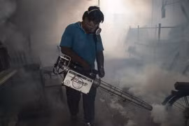 Nhân viên đô thị phun hóa chất diệt muỗi nhằm ngăn chặn sự lây lan của virus zika tại thủ đô Bangkok. (Nguồn: AFP/TTXVN)