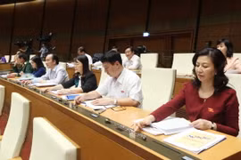 Đại biểu Quốc hội bấm nút biểu quyết thông qua Luật Đấu giá tài sản. (Ảnh: Phạm Kiên/TTXVN)