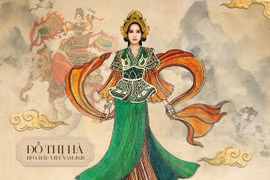 Bản phác thảo trang phục phần thi “Dances of the World" của Đỗ Thị Hà. (Ảnh: BTC)