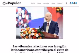 Bài báo “Quan hệ sôi động với khu vực Mỹ Latinh góp phần vào thành công của ngoại giao Việt Nam trong năm 2023” đăng trên trang điện tử El Popular (Nhân Dân), cơ quan ngôn luận của Đảng Cộng sản Uruguay. (Ảnh: Diệu Hương/TTXVN)